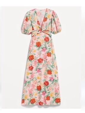 Linen blend floral midi dress